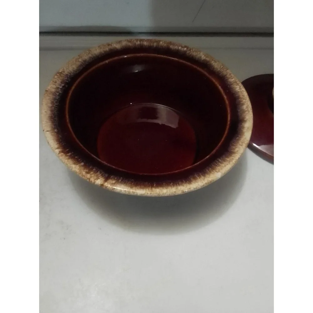 HULL Brown Glaze 2qt Oval Casserole Dish With Lid Oven Proof   10 x 7.5x4in